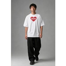 Posh Cabal F02018 Baskılı Oversize Beyaz Erkek T-Shirt