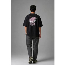 Posh Cabal A01009 Baskılı Oversize Siyah Erkek T-Shirt
