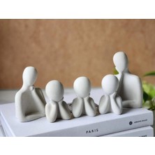 Empressco 5 Kişilik Beton Heykel Obje Biblo Aile Beton Minimal Kendin Boya Obje Biblo Aile-Anne-Baba-3 Cocuk