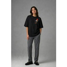 Posh Cabal G02074 Baskılı Oversize Siyah Kadın T-Shirt