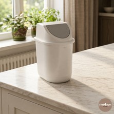 Melkan Home Masa Üstü Çöp Kovası - Küçük Çöp Kovası - Girdap Çöp Kovası 1,5 Litre Beyaz Çöp Kovası