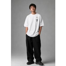 Posh Cabal G03136 Baskılı Oversize Beyaz Erkek T-Shirt
