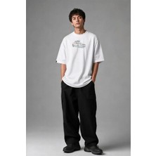 Posh Cabal F03056 Baskılı Oversize Beyaz Erkek T-Shirt