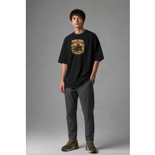 Posh Cabal F02129 Baskılı Oversize Siyah Erkek T-Shirt
