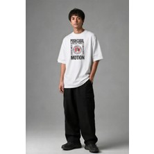 Posh Cabal F03104 Baskılı Oversize Beyaz Erkek T-Shirt