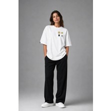 Posh Cabal G02031 Baskılı Oversize Beyaz Kadın T-Shirt