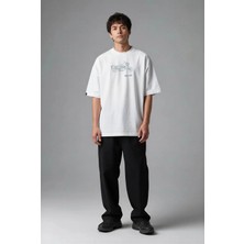 Posh Cabal F03052 Baskılı Oversize Beyaz Erkek T-Shirt