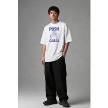 Posh Cabal F03064 Baskılı Oversize Beyaz Erkek T-Shirt