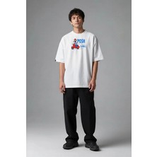 Posh Cabal F02122 Baskılı Oversize Beyaz Erkek T-Shirt