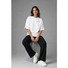 Posh Cabal G02090 Baskılı Oversize Beyaz Kadın T-Shirt