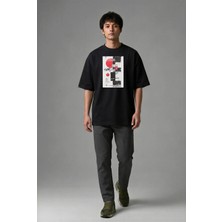 Posh Cabal F02133 Baskılı Oversize Siyah Erkek T-Shirt