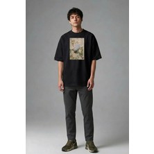 Posh Cabal F02102 Baskılı Oversize Siyah Erkek T-Shirt
