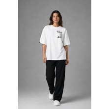 Posh Cabal G03138 Baskılı Oversize Beyaz Kadın T-Shirt