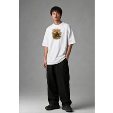 Posh Cabal F02129 Baskılı Oversize Beyaz Erkek T-Shirt