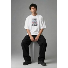 Posh Cabal F03120 Baskılı Oversize Beyaz Erkek T-Shirt