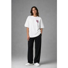 Posh Cabal G02004 Baskılı Oversize Beyaz Kadın T-Shirt