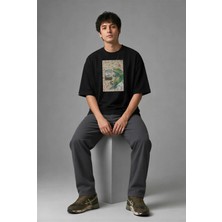 Posh Cabal F02105 Baskılı Oversize Siyah Erkek T-Shirt