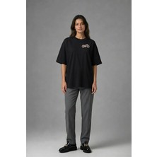 Posh Cabal G02082 Baskılı Oversize Siyah Kadın T-Shirt