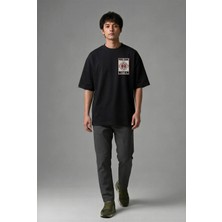 Posh Cabal G01073 Baskılı Oversize Siyah Erkek T-Shirt