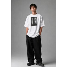 Posh Cabal F03126 Baskılı Oversize Beyaz Erkek T-Shirt