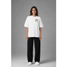 Posh Cabal G03032 Baskılı Oversize Beyaz Kadın T-Shirt