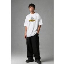 Posh Cabal F03019 Baskılı Oversize Beyaz Erkek T-Shirt