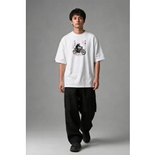 Posh Cabal F03003 Baskılı Oversize Beyaz Erkek T-Shirt