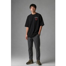 Posh Cabal G02144 Baskılı Oversize Siyah Erkek T-Shirt