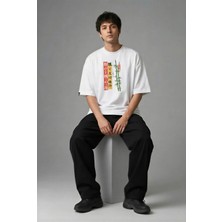 Posh Cabal F03015 Baskılı Oversize Beyaz Erkek T-Shirt