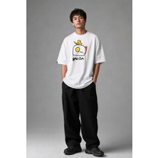 Posh Cabal F03036 Baskılı Oversize Beyaz Erkek T-Shirt