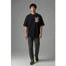 Posh Cabal G02053 Baskılı Oversize Siyah Erkek T-Shirt