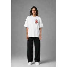 Posh Cabal G03017 Baskılı Oversize Beyaz Kadın T-Shirt
