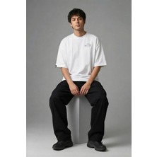 Posh Cabal G03060 Baskılı Oversize Beyaz Erkek T-Shirt
