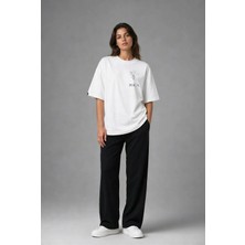 Posh Cabal G03049 Baskılı Oversize Beyaz Kadın T-Shirt