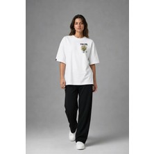 Posh Cabal G03113 Baskılı Oversize Beyaz Kadın T-Shirt