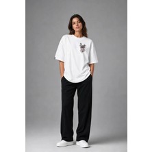 Posh Cabal G02011 Baskılı Oversize Beyaz Kadın T-Shirt