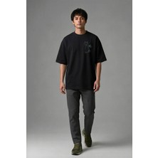 Posh Cabal G01128 Baskılı Oversize Siyah Erkek T-Shirt