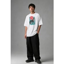 Posh Cabal F02124 Baskılı Oversize Beyaz Erkek T-Shirt