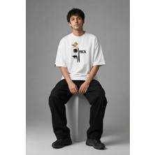 Posh Cabal F03025 Baskılı Oversize Beyaz Erkek T-Shirt
