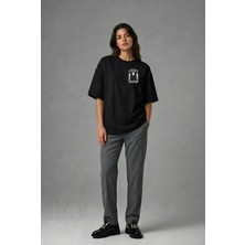 Posh Cabal G01084 Baskılı Oversize Siyah Kadın T-Shirt
