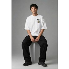 Posh Cabal G03090 Baskılı Oversize Beyaz Erkek T-Shirt