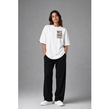 Posh Cabal G03081 Baskılı Oversize Beyaz Kadın T-Shirt