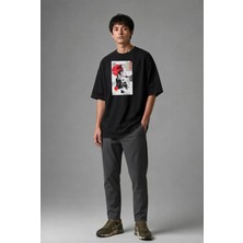Posh Cabal F02134 Baskılı Oversize Siyah Erkek T-Shirt