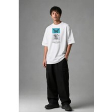 Posh Cabal F03134 Baskılı Oversize Beyaz Erkek T-Shirt