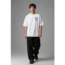 Posh Cabal G03133 Baskılı Oversize Beyaz Erkek T-Shirt