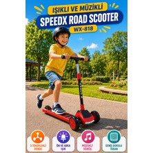 Open City Kırmızı Işıklı Müzikli Speedx Road Scooter WX-818 3 Tekerlekli Çocuk Scooterı Geniş Dokulu Taban