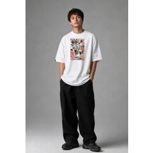 Posh Cabal F03081 Baskılı Oversize Beyaz Erkek T-Shirt