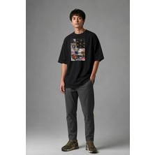 Posh Cabal F02054 Baskılı Oversize Siyah Erkek T-Shirt