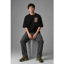 Posh Cabal G02055 Baskılı Oversize Siyah Erkek T-Shirt