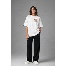 Posh Cabal G02069 Baskılı Oversize Beyaz Kadın T-Shirt